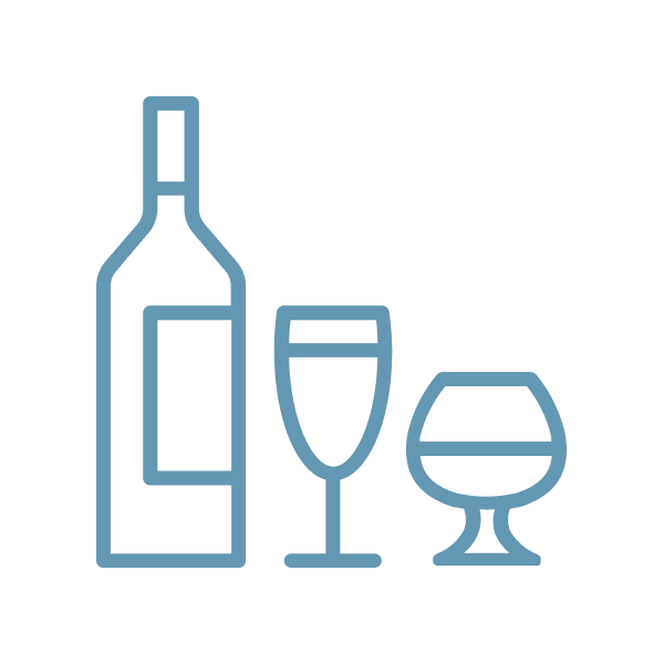 Bouteille et verres de vin en pictogramme pour le site web - Cave Le Pif en l'air